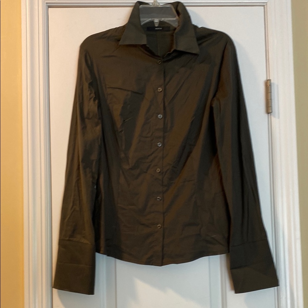 Maeva Castellani Logo Button Dark Army Green Button Down Shirt Made in Italy 🇮🇹